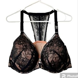 Torrid Curve 42DDD Lightly Lined T-Shirt Bra Black Fleur Lace Racerback